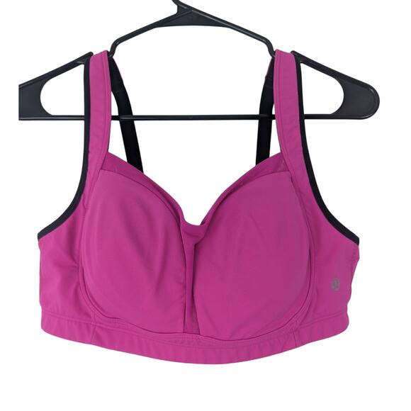 Lululemon Hot Pink Raspberry Black Ta Ta Tamer II Sports Bra 38C Convertible - Picture 2 of 8